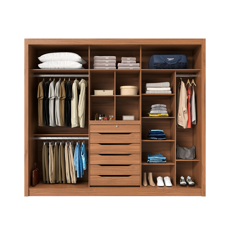 Guarda-Roupa Casal com Espelho Montclair Flex 3 Portas 6 Gavetas Canela e Off White