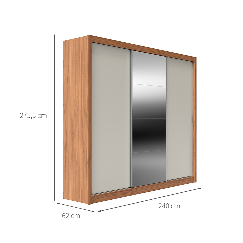 Guarda-Roupa Casal com Espelho Montclair Flex 3 Portas 6 Gavetas Canela e Off White
