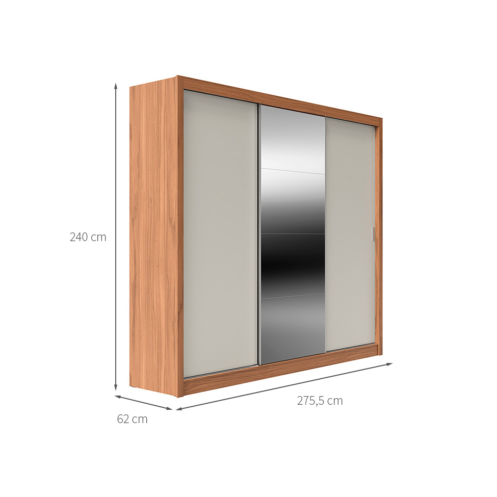 Guarda-Roupa Casal com Espelho Montclair Flex 3 Portas 8 Gavetas Canela e Off White