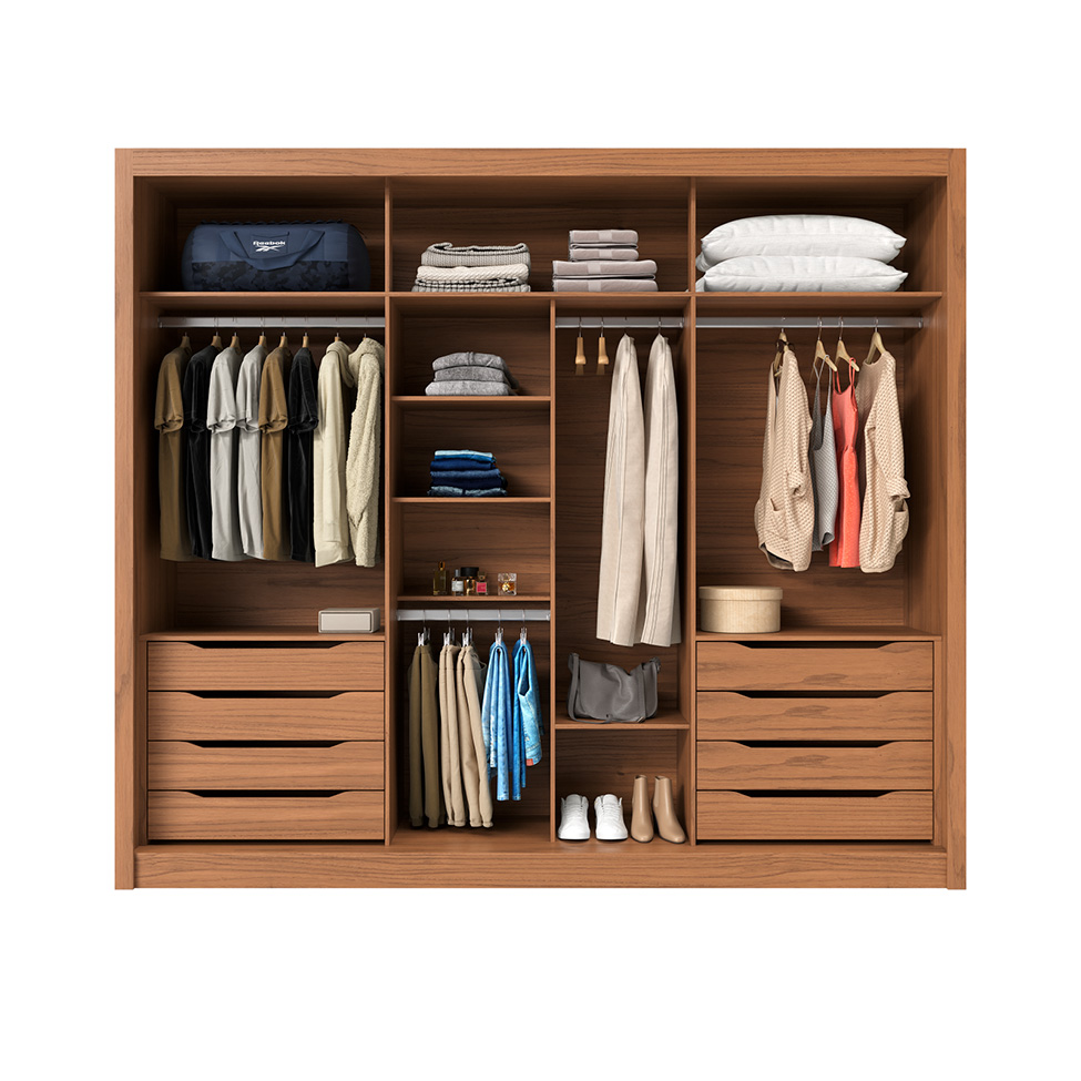 Guarda-Roupa Casal com Espelho Montclair Flex 3 Portas 8 Gavetas Canela e Off White