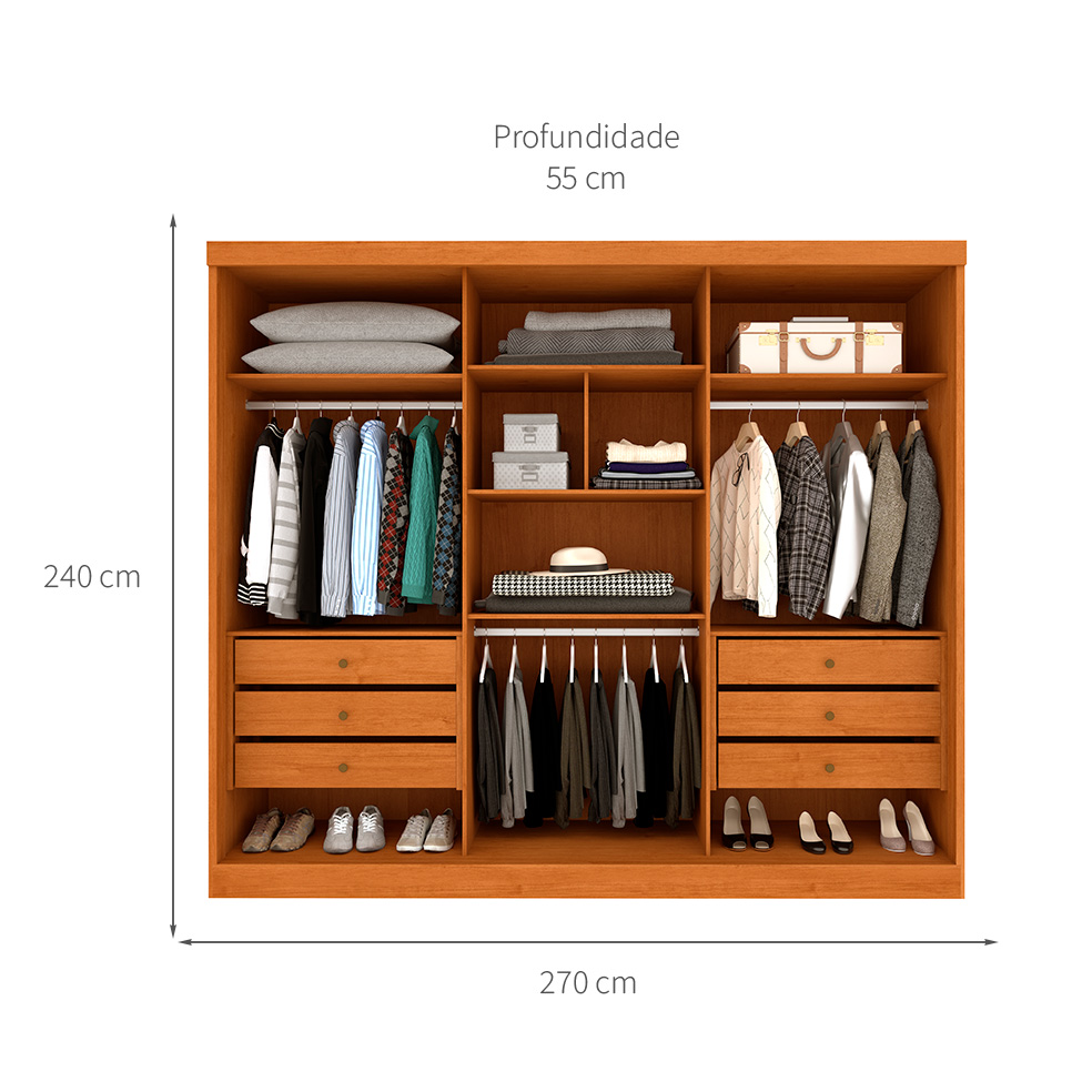 Guarda-Roupa Casal com Espelho Monte Carlo Flex com Pés 3 Portas 6 Gavetas Neve