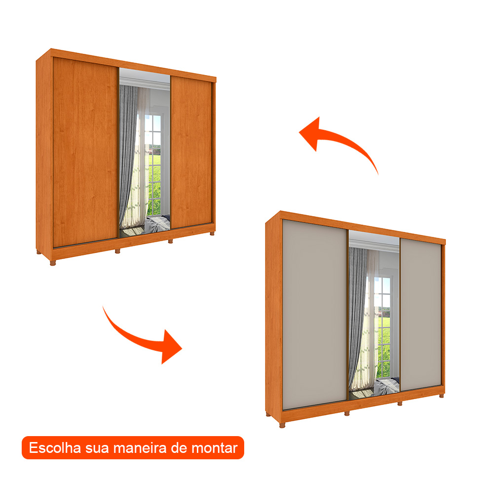 Guarda-Roupa Casal com Espelho Monte Carlo Flex com Pés 3 Portas 6 Gavetas Neve