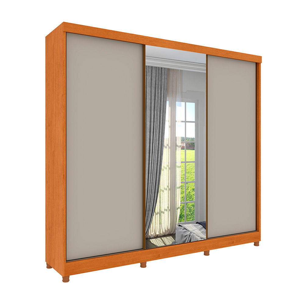 Guarda-Roupa Casal com Espelho Monte Carlo Flex com Pés 3 Portas 6 Gavetas Neve