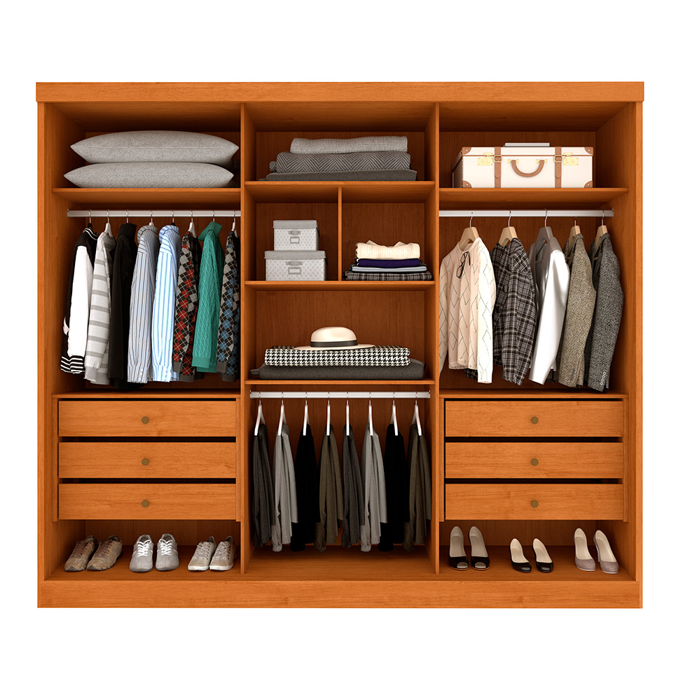 Guarda-Roupa Casal com Espelho Monte Carlo Flex com Pés 3 Portas 6 Gavetas Neve