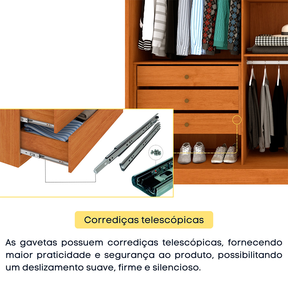 Guarda-Roupa Casal com Espelho Monte Carlo Flex com Pés 3 Portas 6 Gavetas Neve