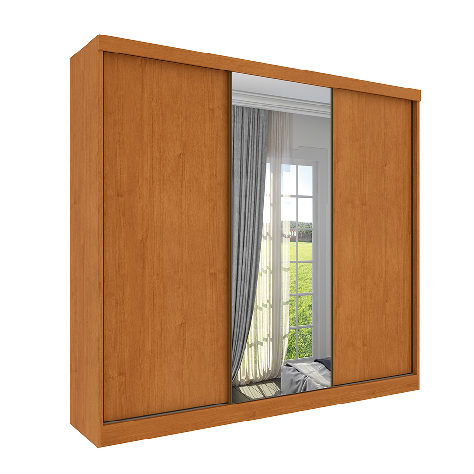 Guarda-Roupa Casal com Espelho Monte Carlo Flex sem Pés 3 Portas 6 Gavetas Neve