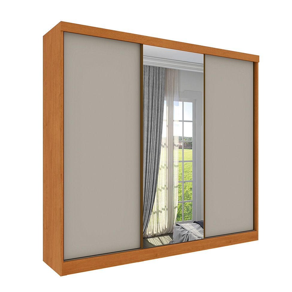 Guarda-Roupa Casal com Espelho Monte Carlo Flex sem Pés 3 Portas 6 Gavetas Neve