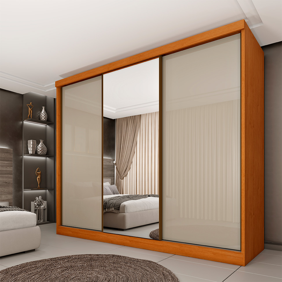 Guarda-Roupa Casal com Espelho Monte Carlo Flex sem Pés 3 Portas 6 Gavetas Neve
