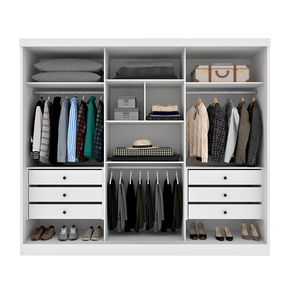 Guarda-Roupa Casal com Espelho Monte Carlo com Pés 3 Portas 6 Gavetas Neve