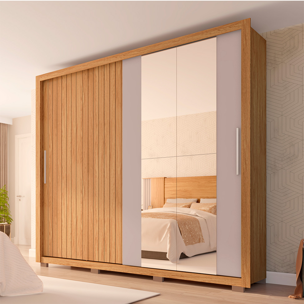 Guarda-Roupa Casal com Espelho Moviment 2 Portas 4 Gavetas Buriti e Fendi