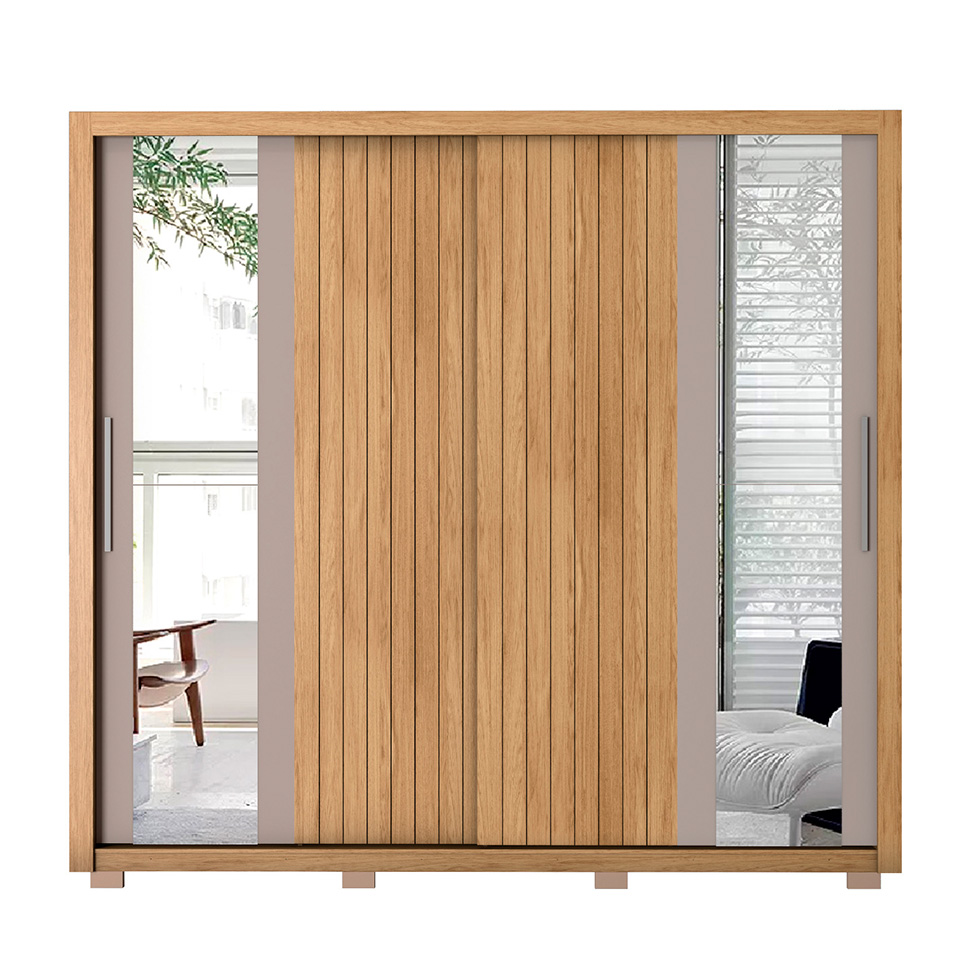 Guarda-Roupa Casal com Espelho Moviment 2 Portas 4 Gavetas Buriti e Fendi