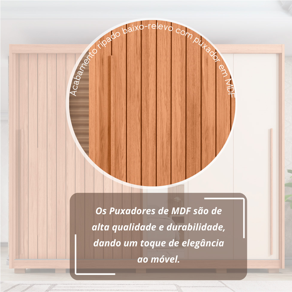 Guarda-Roupa Casal com Espelho Moviment Ripado Flex 2 Portas 6 Gavetas Freijó e Off White
