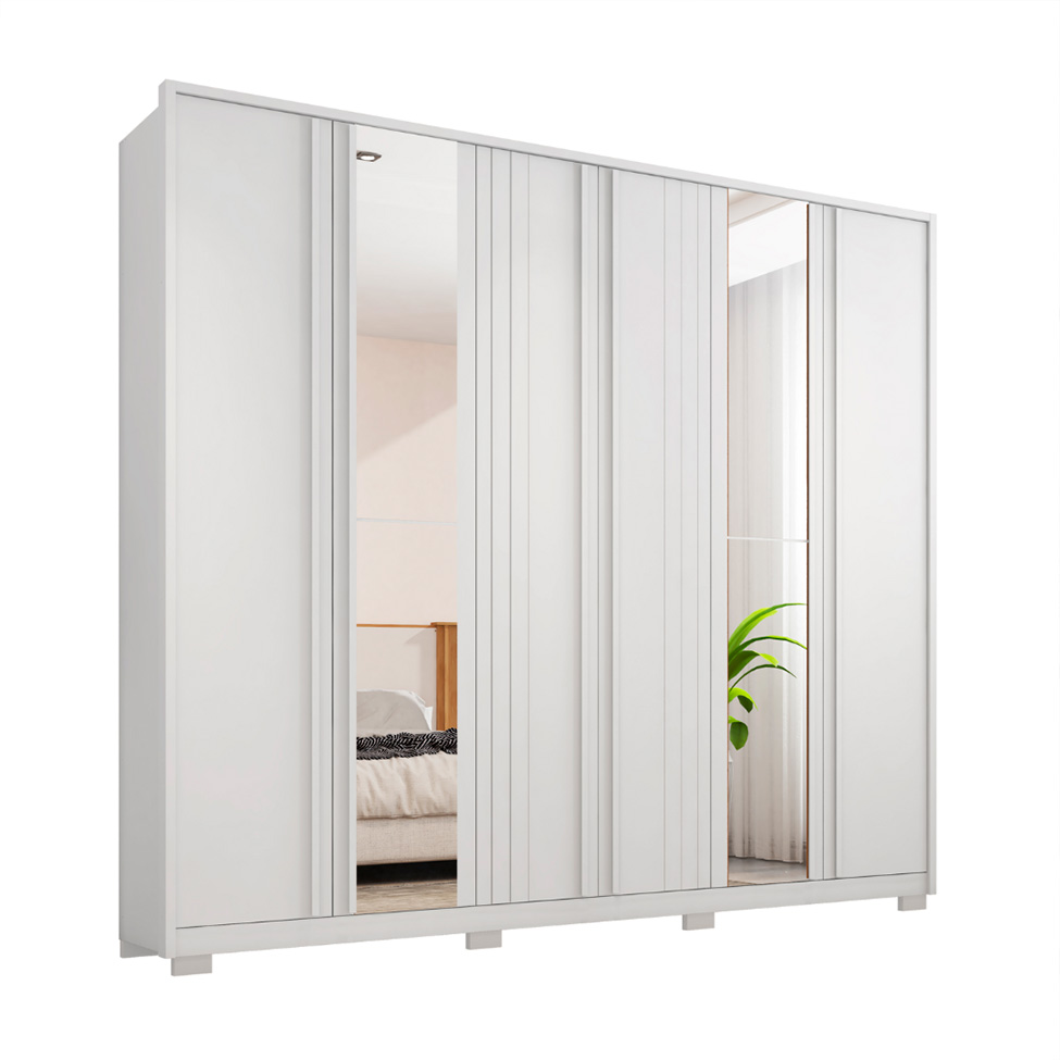 Guarda-Roupa Casal com Espelho Mozart 6 Portas 4 Gavetas Branco