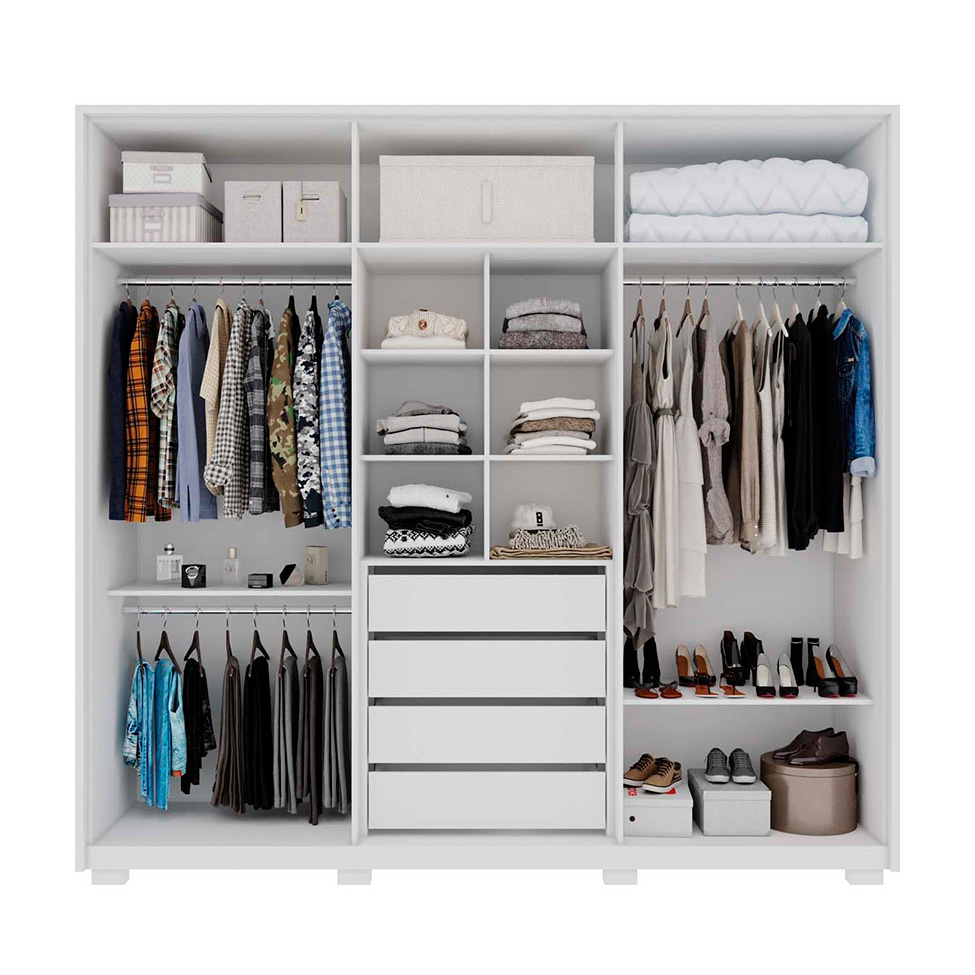 Guarda-Roupa Casal com Espelho Mozart 6 Portas 4 Gavetas Branco