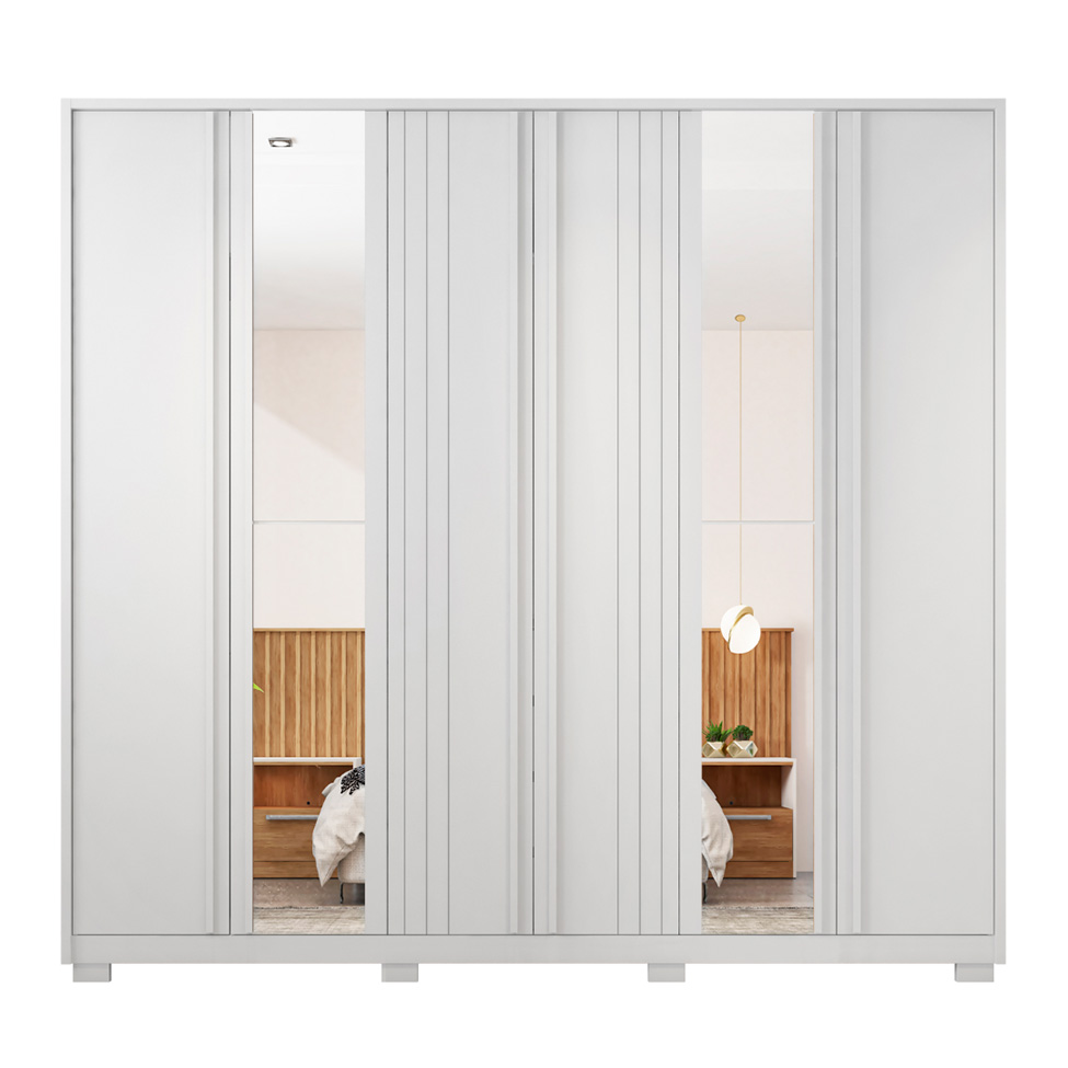 Guarda-Roupa Casal com Espelho Mozart 6 Portas 4 Gavetas Branco