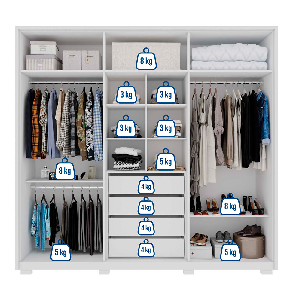 Guarda-Roupa Casal com Espelho Mozart 6 Portas 4 Gavetas Branco