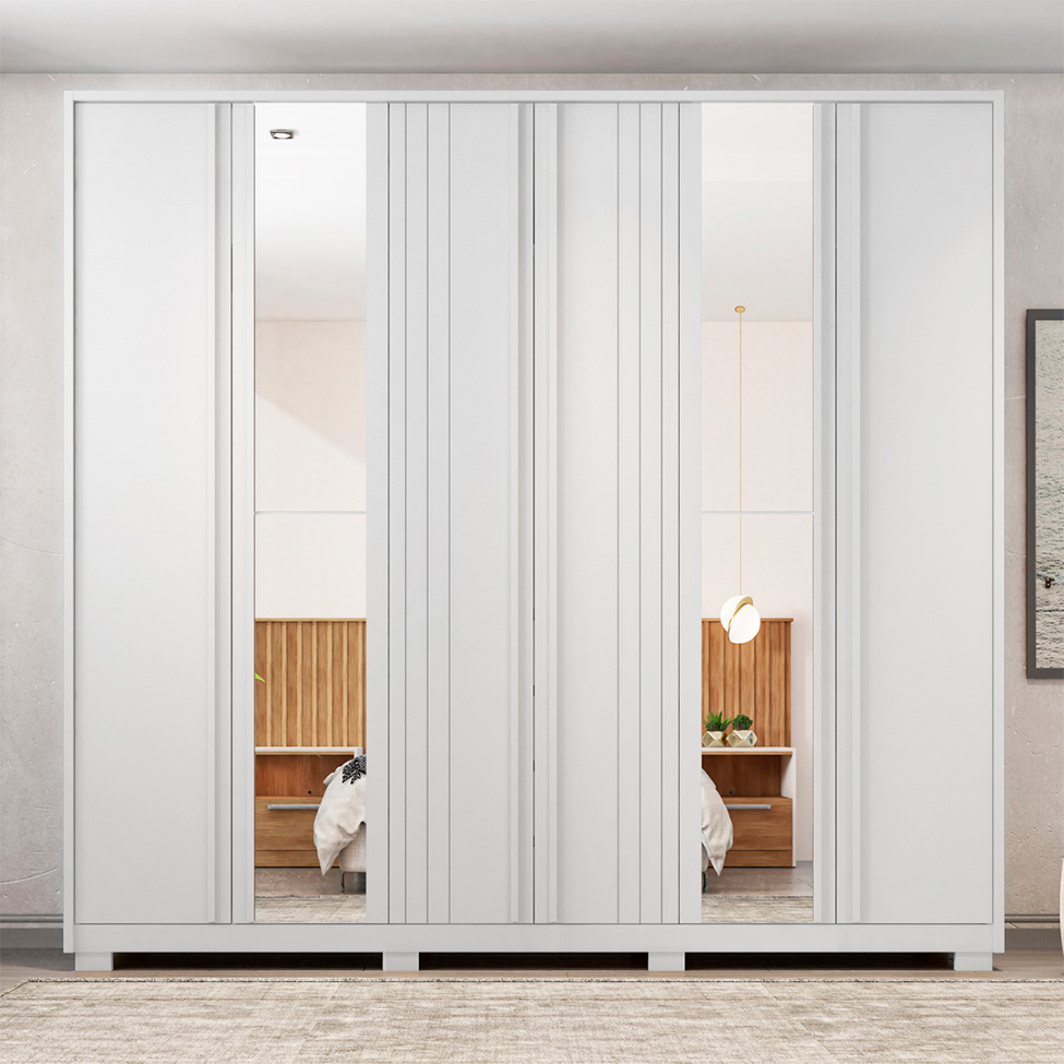 Guarda-Roupa Casal com Espelho Mozart 6 Portas 4 Gavetas Branco