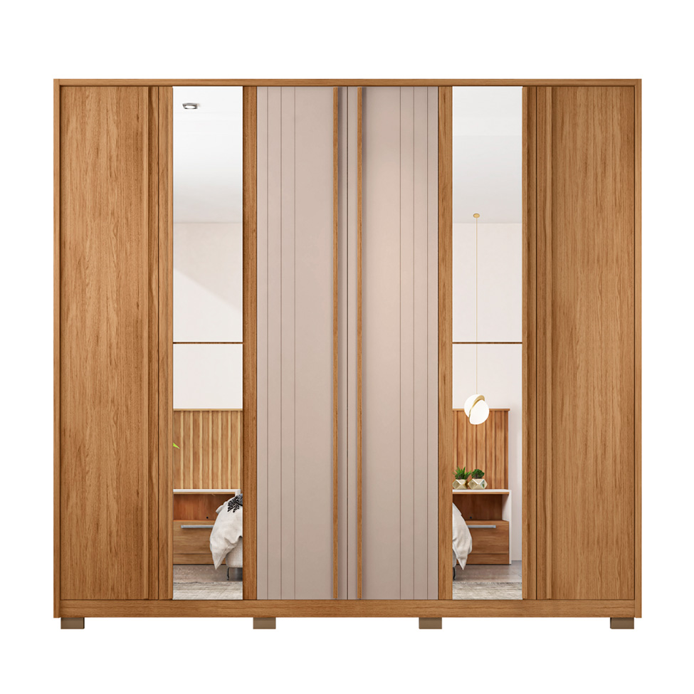 Guarda-Roupa Casal com Espelho Mozart 6 Portas 4 Gavetas Buriti e Fendi