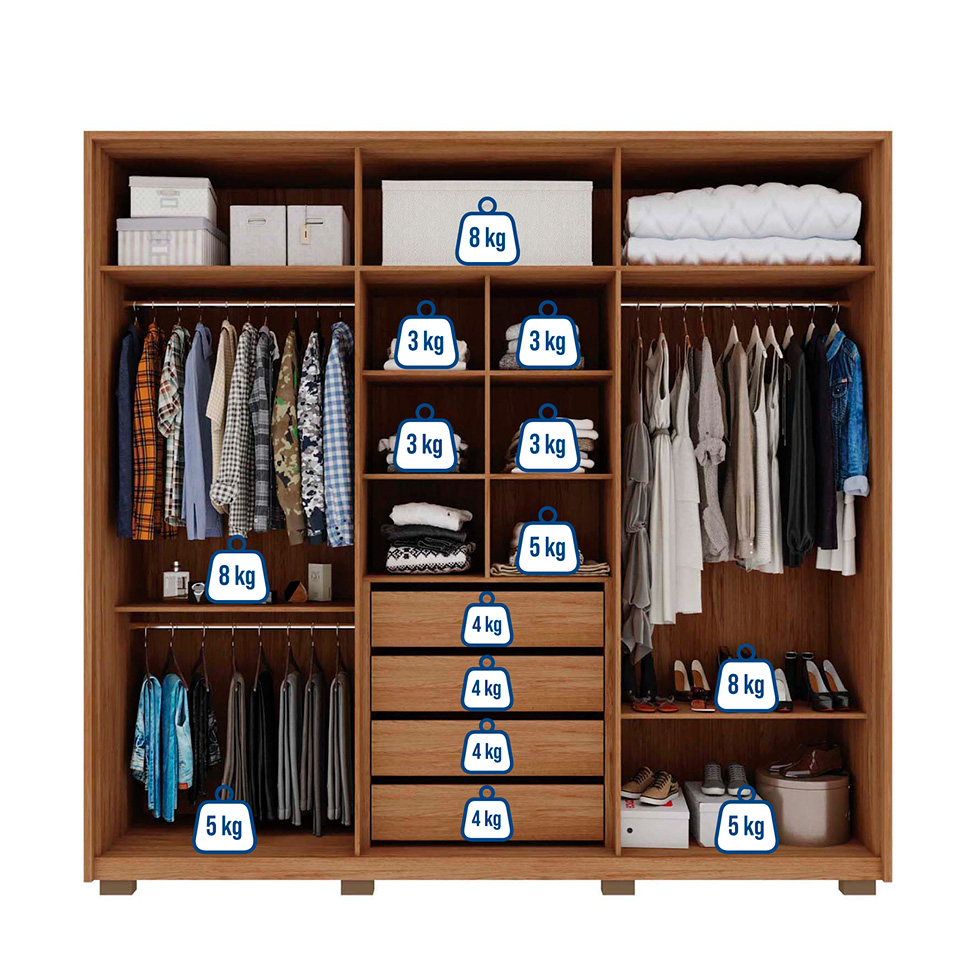 Guarda-Roupa Casal com Espelho Mozart 6 Portas 4 Gavetas Buriti e Fendi