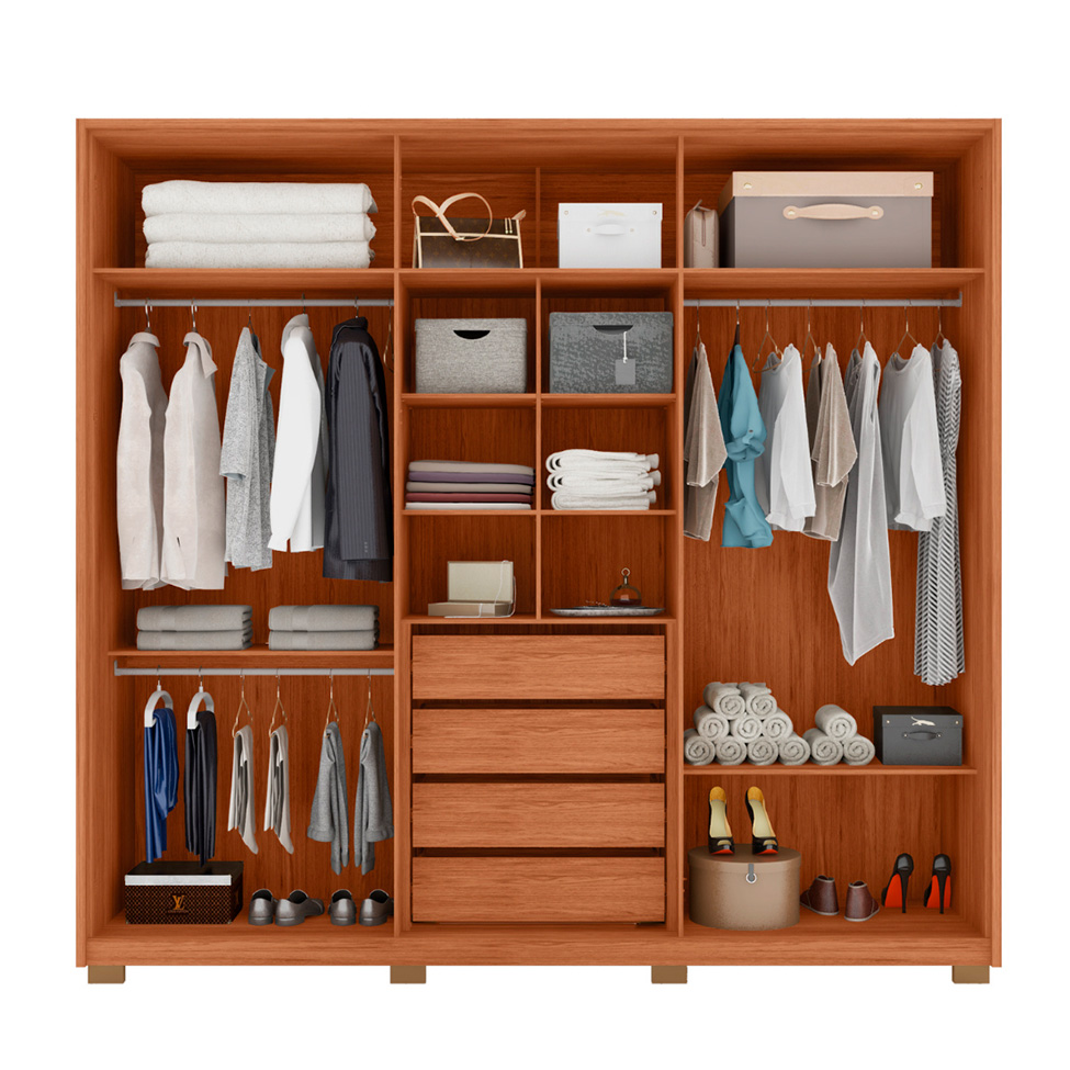 Guarda-Roupa Casal com Espelho Mozart 6 Portas 4 Gavetas Freijó e Off White