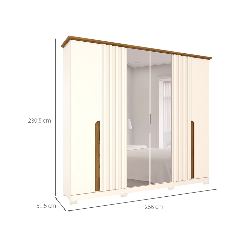 Guarda-Roupa Casal com Espelho Napoli 6 Portas 6 Gavetas Off White e Nature