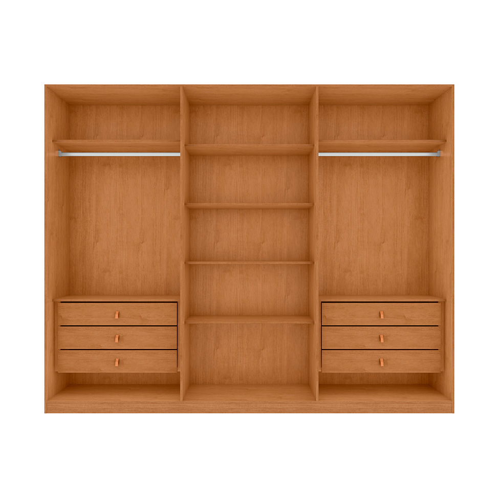 Guarda-Roupa Casal com Espelho Ollie com Pés 3 Portas 6 Gavetas Amêndoa