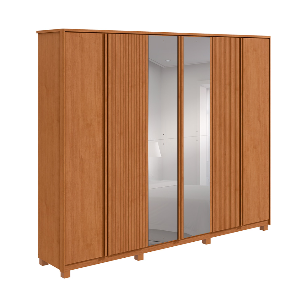 Guarda-Roupa Casal com Espelho Ollie com Pés 6 Portas 6 Gavetas Amêndoa