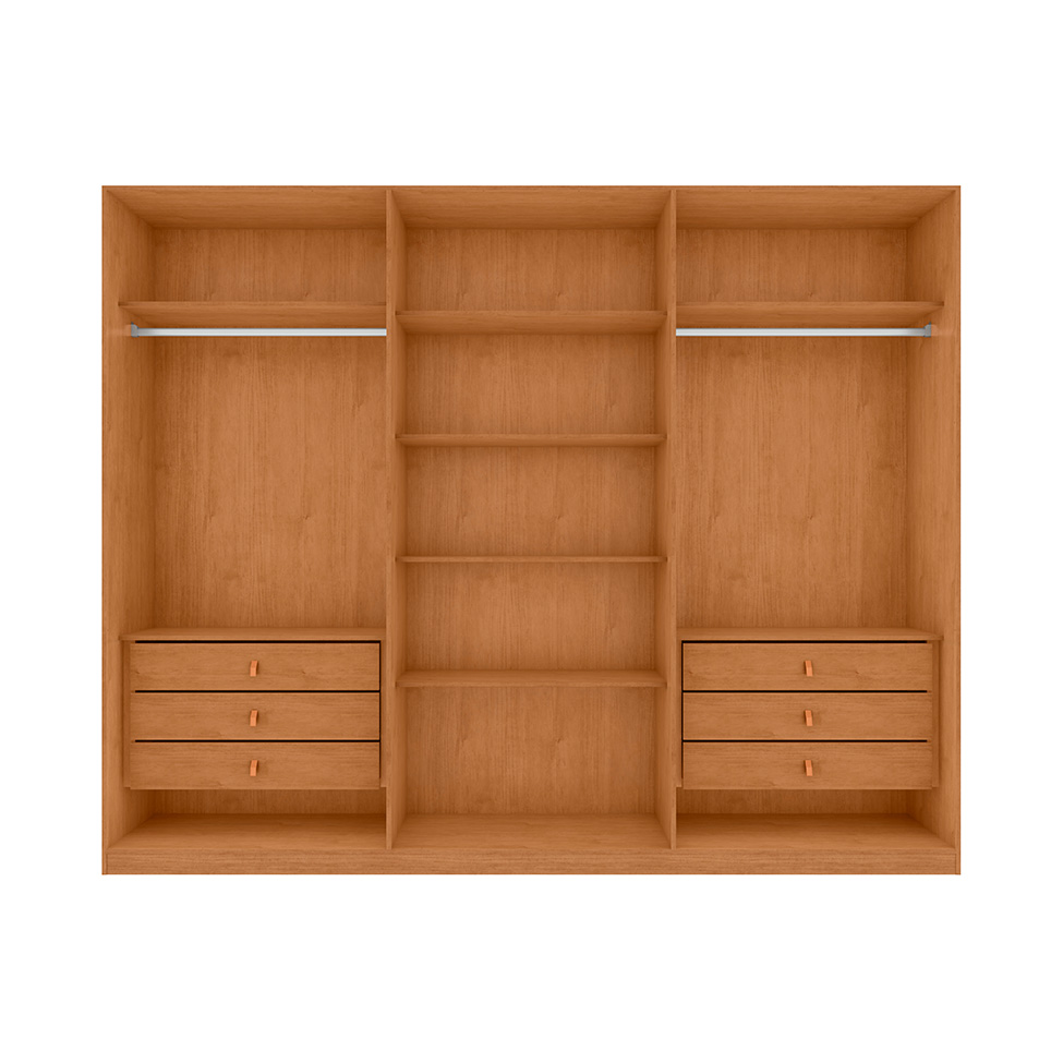 Guarda-Roupa Casal com Espelho Ollie com Pés 6 Portas 6 Gavetas Amêndoa