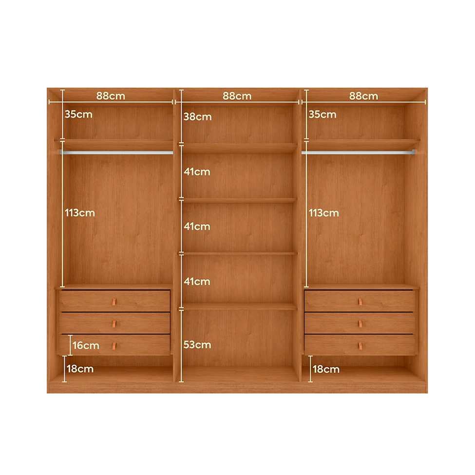 Guarda-Roupa Casal com Espelho Ollie com Pés 6 Portas 6 Gavetas Amêndoa