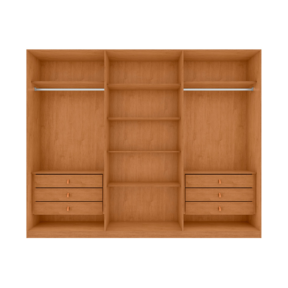 Guarda-Roupa Casal com Espelho Ollie com Pés 6 Portas 6 Gavetas Amêndoa e Off White