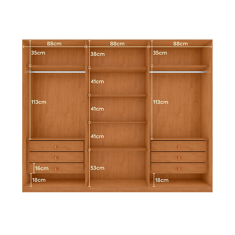 Guarda-Roupa Casal com Espelho Ollie com Pés 6 Portas 6 Gavetas Amêndoa e Off White