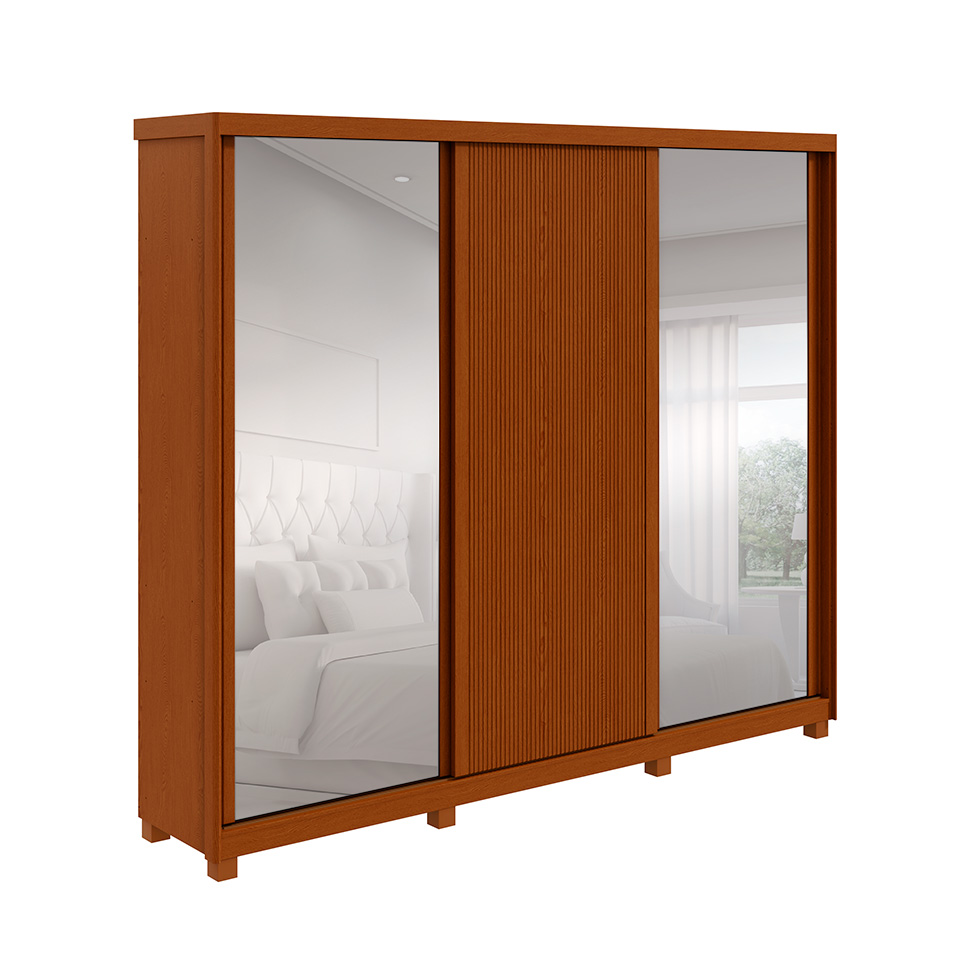 Guarda-Roupa Casal com Espelho Ollie com pés 3 Portas 6 Gavetas Frassino