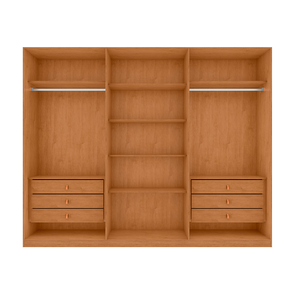 Guarda-Roupa Casal com Espelho Ollie sem Pés 6 Portas 6 Gavetas Amêndoa