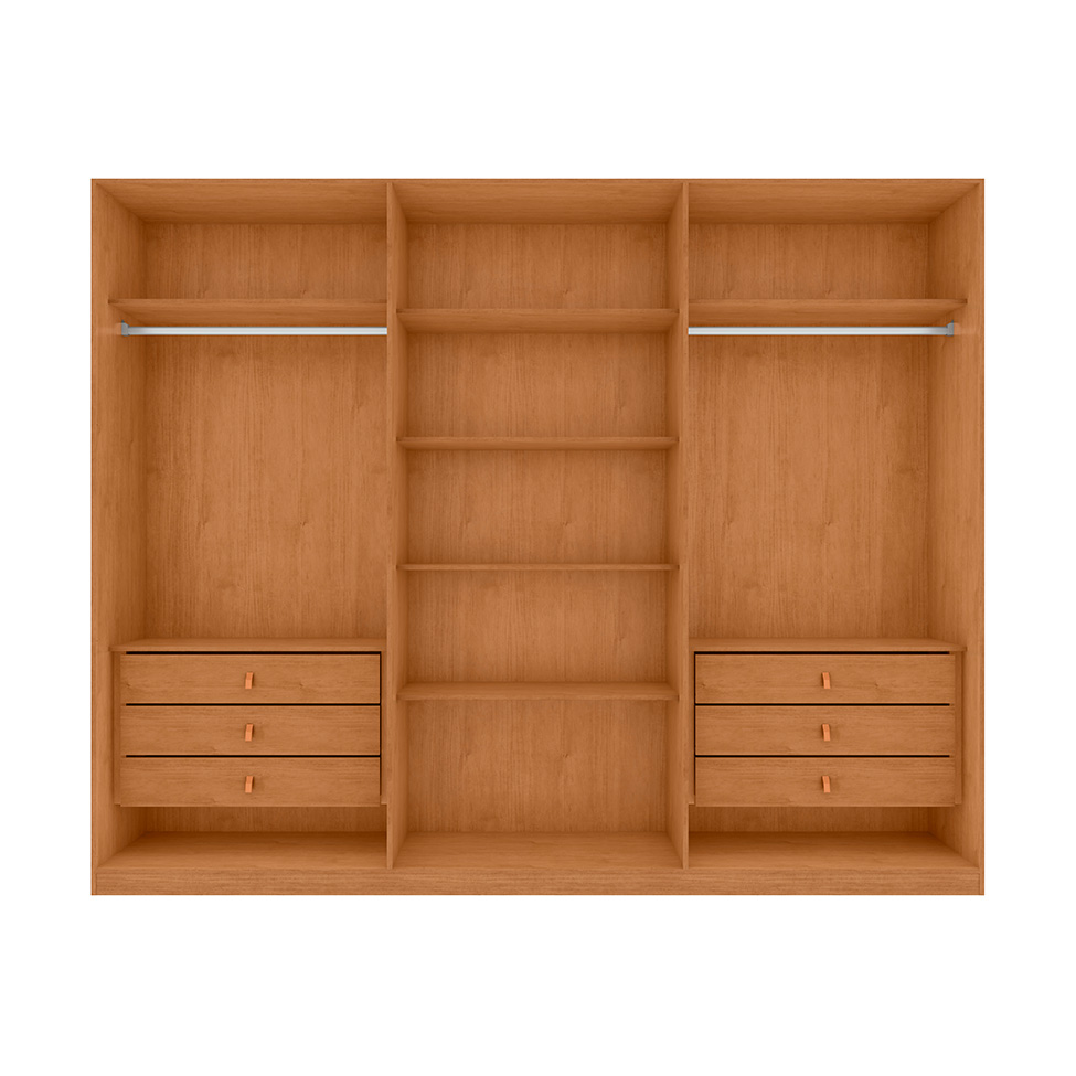 Guarda-Roupa Casal com Espelho Ollie sem Pés 6 Portas 6 Gavetas Amêndoa e Off White