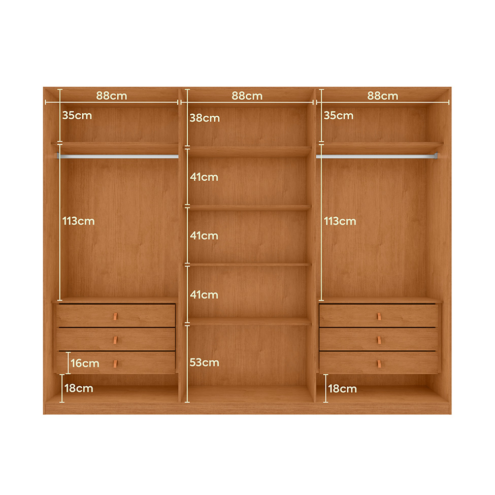 Guarda-Roupa Casal com Espelho Ollie sem Pés 6 Portas 6 Gavetas Amêndoa e Off White