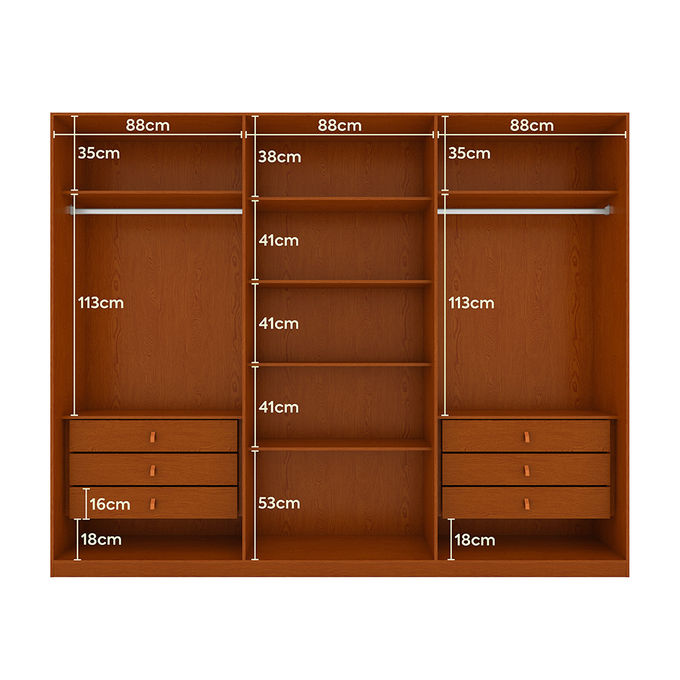 Guarda-Roupa Casal com Espelho Ollie sem Pés 6 Portas 6 Gavetas Frassino