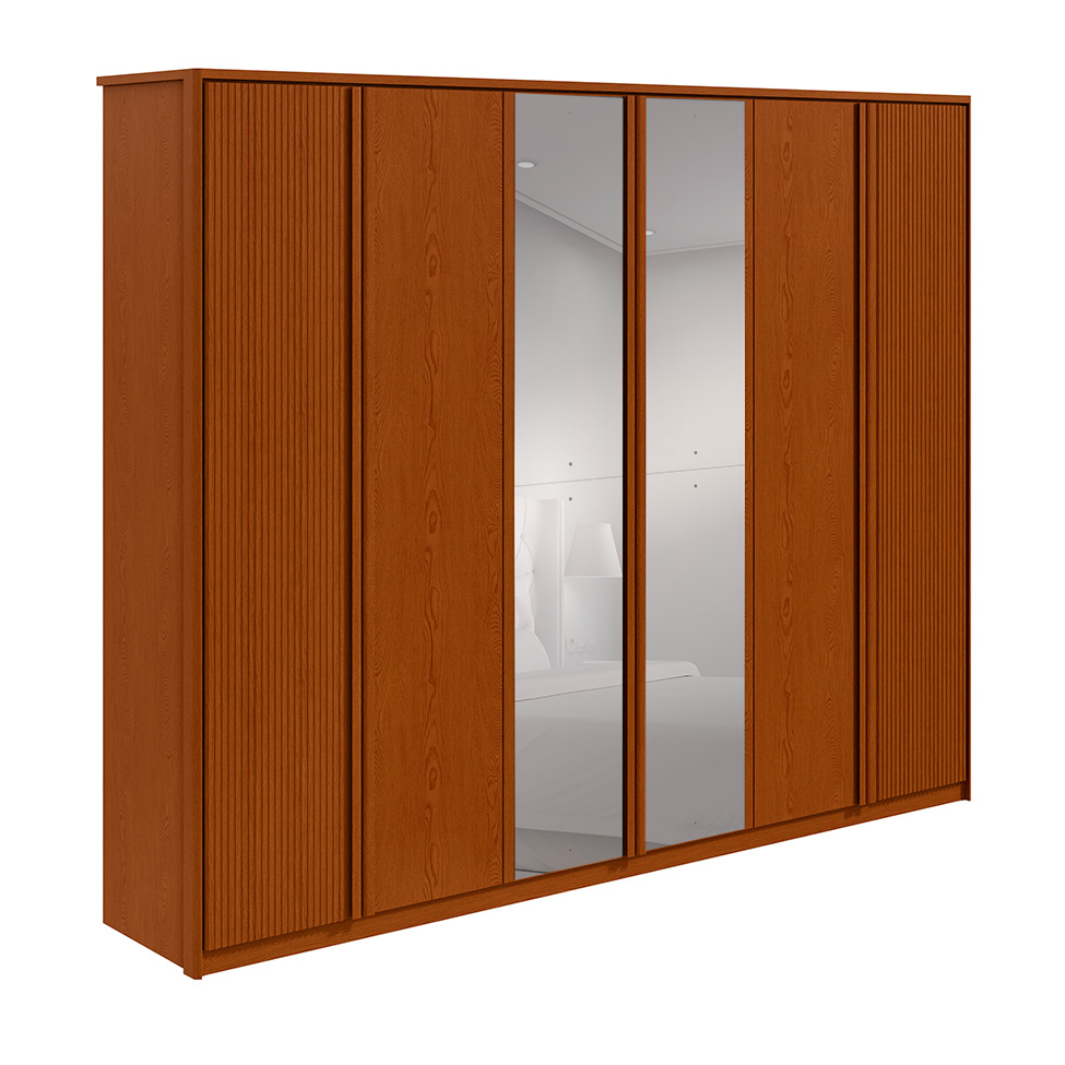 Guarda-Roupa Casal com Espelho Ollie sem Pés 6 Portas 6 Gavetas Frassino