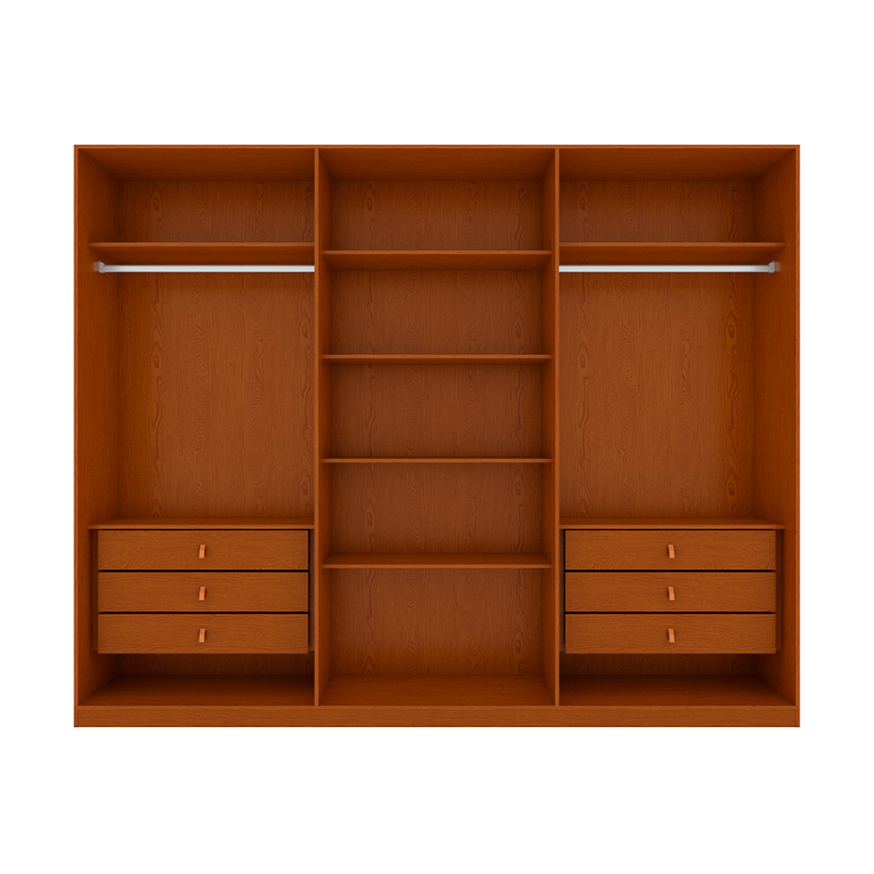 Guarda-Roupa Casal com Espelho Ollie sem Pés 6 Portas 6 Gavetas Frassino