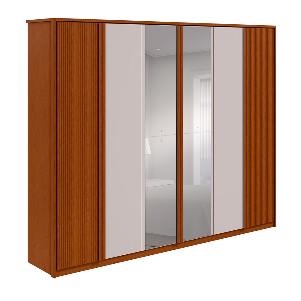 Guarda-Roupa Casal com Espelho Ollie sem Pés 6 Portas 6 Gavetas Frassino e Off White