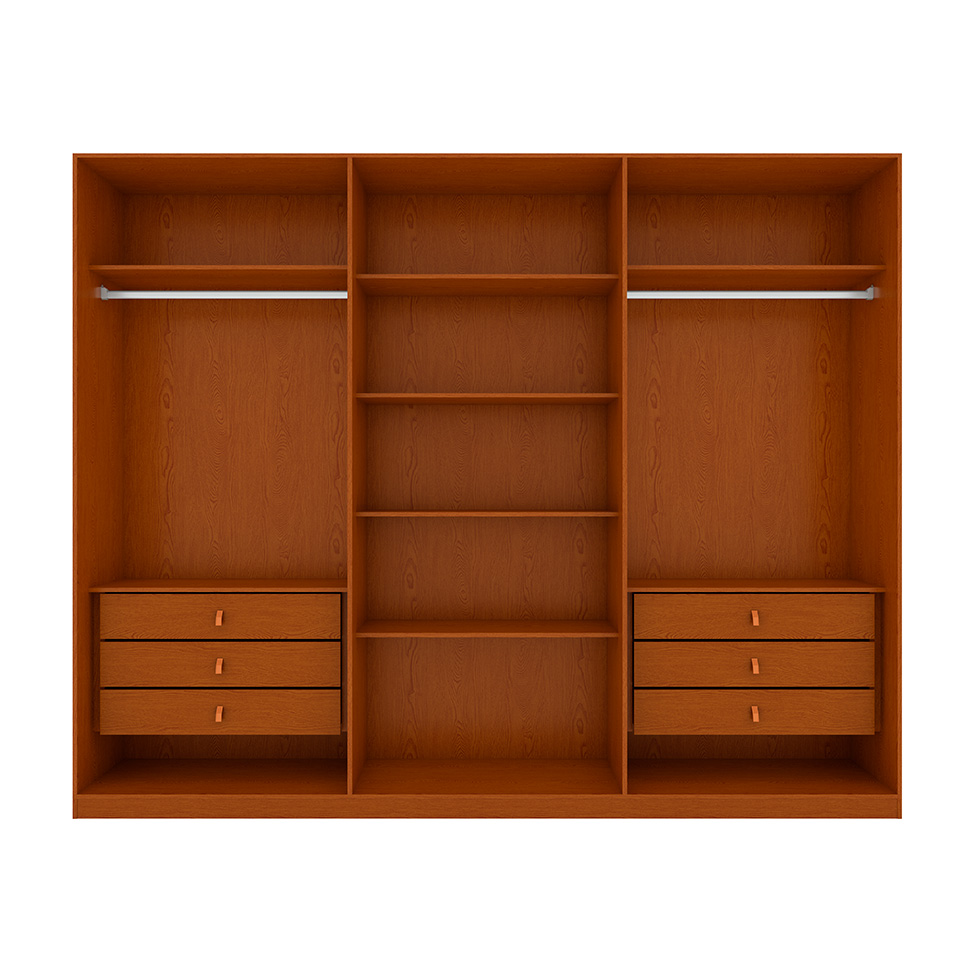 Guarda-Roupa Casal com Espelho Ollie sem Pés 6 Portas 6 Gavetas Frassino e Off White