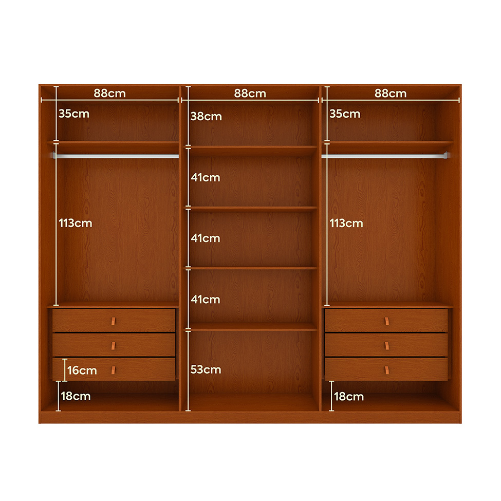 Guarda-Roupa Casal com Espelho Ollie sem Pés 6 Portas 6 Gavetas Frassino e Off White