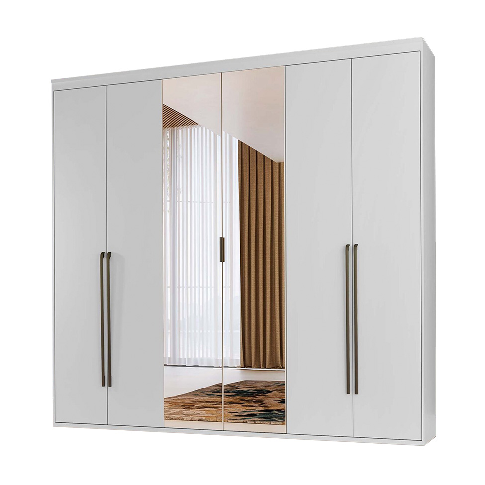 Guarda-Roupa Casal com Espelho Originale 6 Portas 6 Gavetas Branco 207 cm