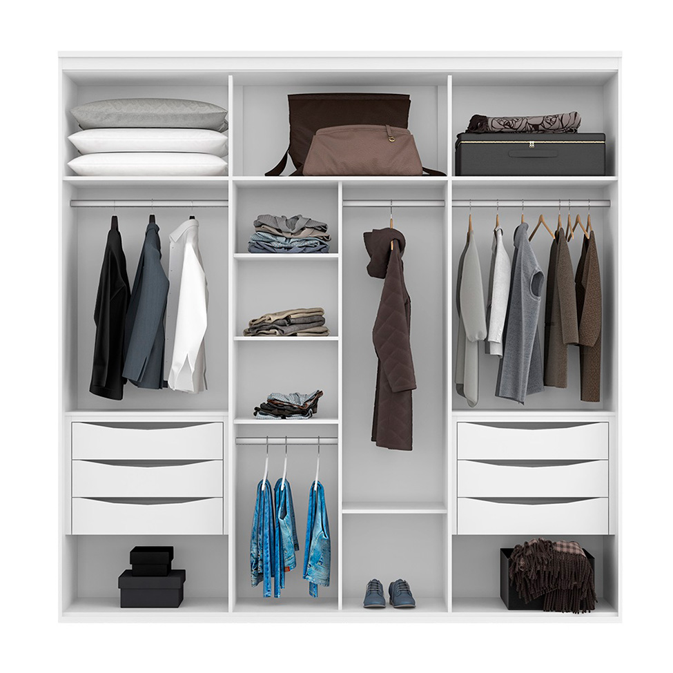 Guarda-Roupa Casal com Espelho Originale 6 Portas 6 Gavetas Branco 207 cm