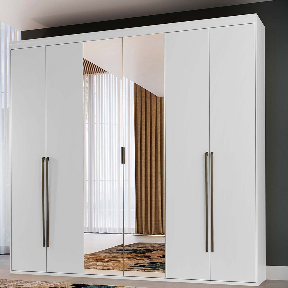 Guarda-Roupa Casal com Espelho Originale 6 Portas 6 Gavetas Branco 207 cm