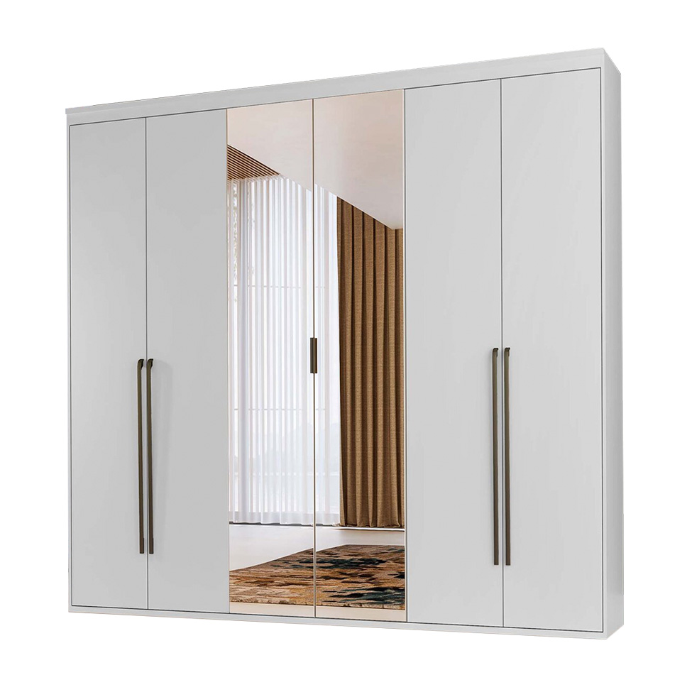 Guarda-Roupa Casal com Espelho Originale 6 Portas 6 Gavetas Branco 267 cm