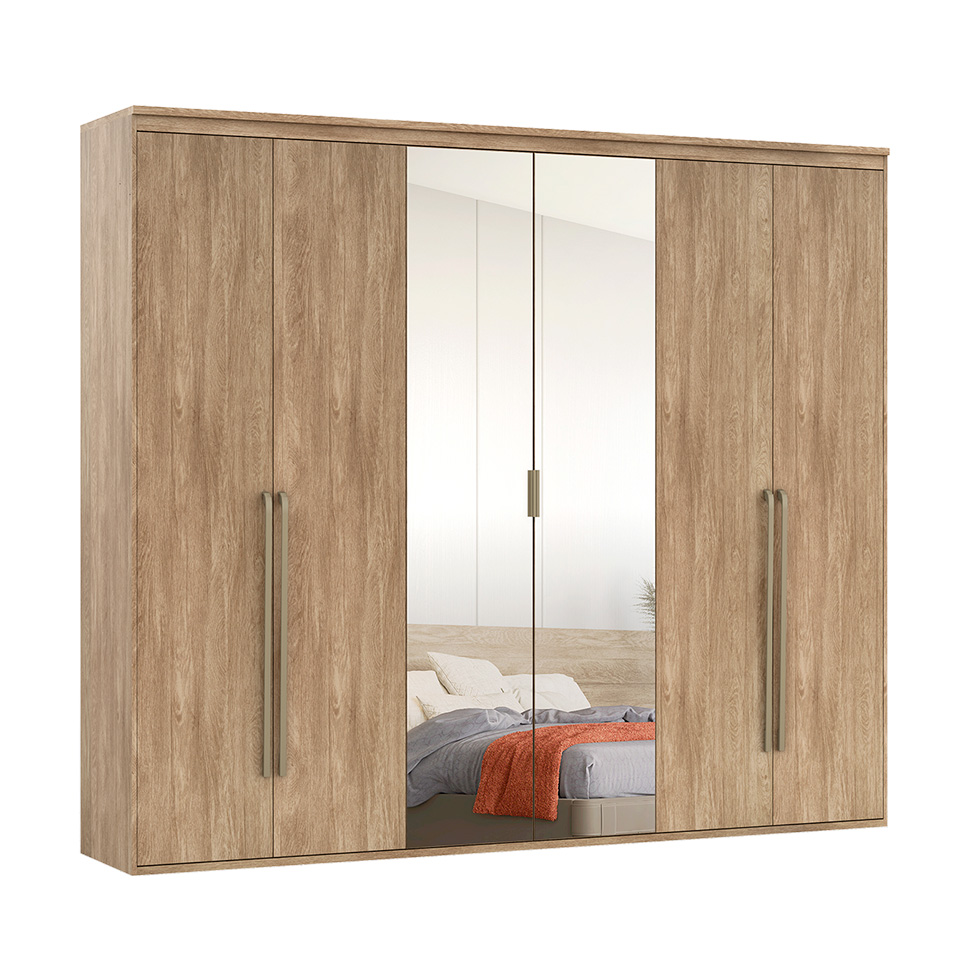 Guarda-Roupa Casal com Espelho Originale 6 Portas 6 Gavetas Carvalho 267 cm
