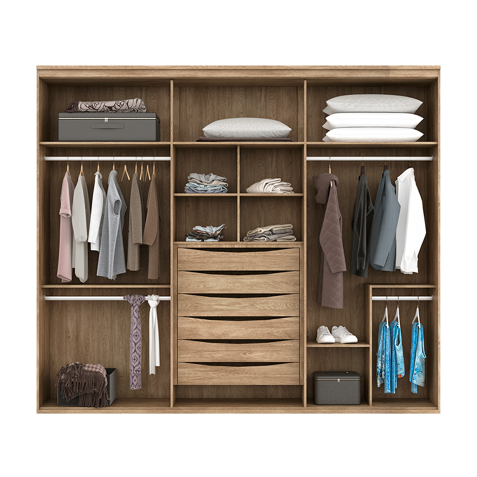 Guarda-Roupa Casal com Espelho Originale 6 Portas 6 Gavetas Carvalho 267 cm