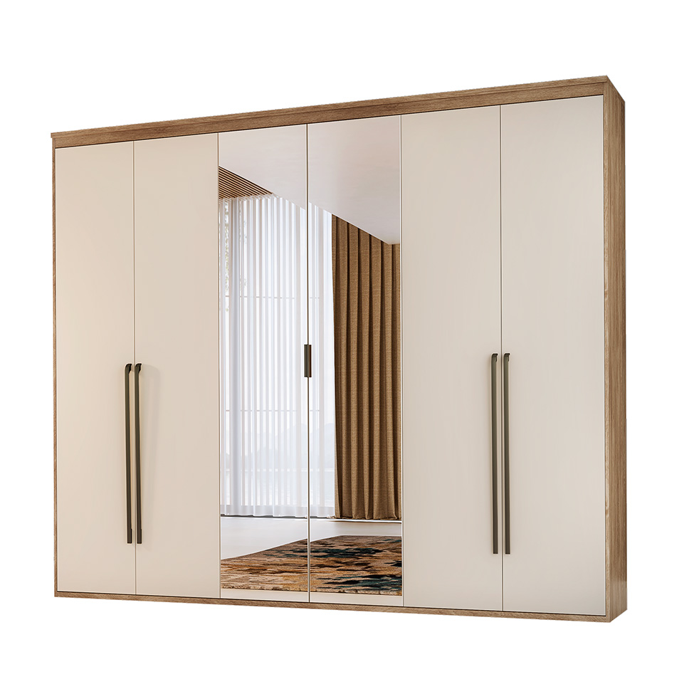 Guarda-Roupa Casal com Espelho Originale 6 Portas 6 Gavetas Carvalho e Off White 267 cm