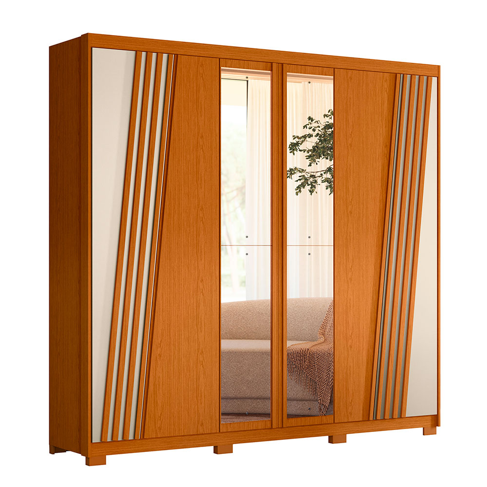 Guarda-Roupa Casal com Espelho Ouro Verde 6 Portas 4 Gavetas Cinamomo e Off White