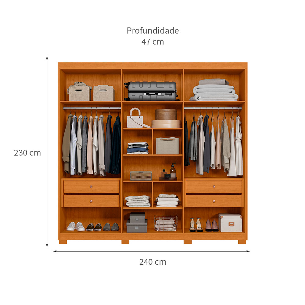 Guarda-Roupa Casal com Espelho Ouro Verde 6 Portas 4 Gavetas Cinamomo e Sálvia
